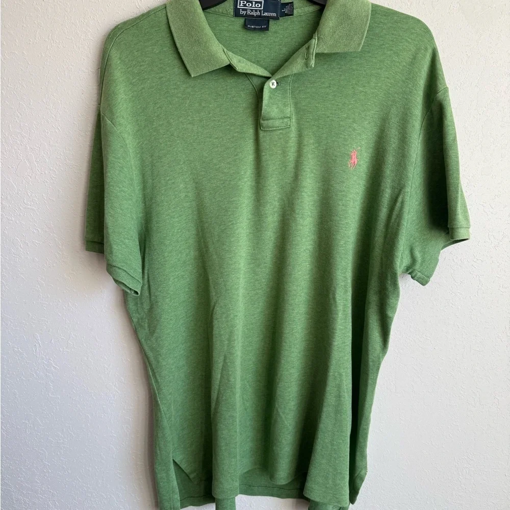 Men’s L Green Polo Ralph Lauren Custom Fit Preppy Business Casual Academia Polo
